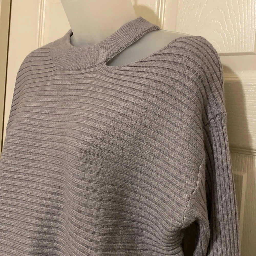 Women’s Halter Neck Cold Shoulder Grey Ribbed Sweater